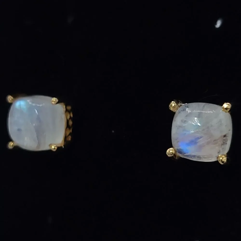 𝅺Natural Moonstone studs 14k over sterling silver - Picture 5 of 12
